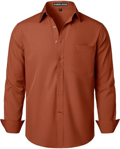 PARKLEES Chemise habillée à manches longues pour homme - Coupe classique - Sans plis - Style décontracté - Avec poche