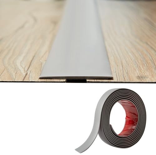 Bande de Transition Plate 2mm épaisseur PVC,5cm Large Bande de Seuil Fine Autoadhésive Barre de Seuil Souple Barre de Sol Baguette Seuil de Porte Profilé de Transition Joindre Espaces de Sol,2M Gris