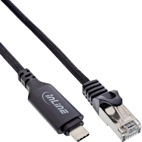InLine® Cable adaptador de red USB 3.2, USB-C a RJ45, Gigabit LAN, Cat.6, conexión Ethernet para ordenador portátil, tableta, conmutador, 5 m, 33381B