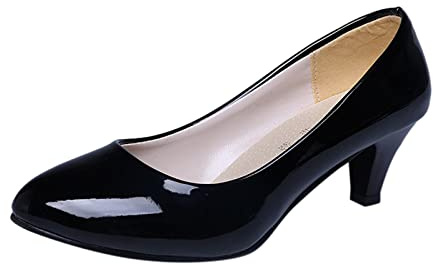 Sandaler stängda dam med klack, pumps dam svarta bekväma kattunge klackar utomhussandaler lack kvällsskor andas fritidsskor slip-on barfotaskor fest sommarskor, svart, 39 EU