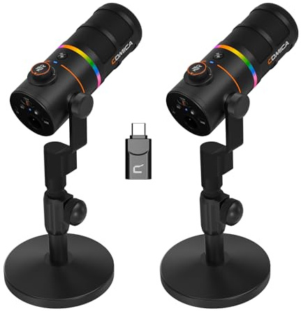 Comica EJoy D10 Pro XLR/USB-C Double microphone de jeu pour enregistrement de podcast, micro d'ordinateur dynamique filaire/sans fil pour ordinateur de bureau avec RVB, silencieux, réduction du bruit