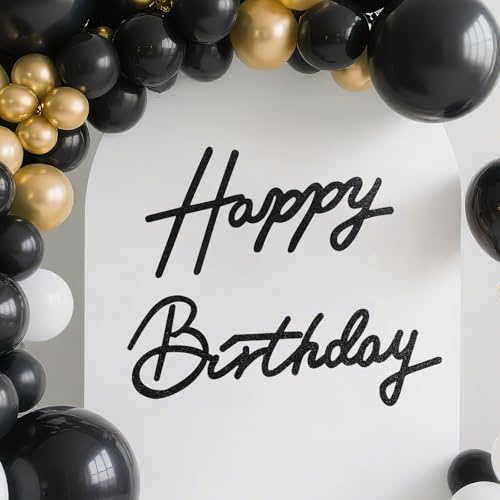 Cartello Buon Compleanno per Sfondo, Cartello Happy Birthday, Happy Birthday Sign, Feltro, Punti Adesivi Inclusi, Perfetti per Sfondi di Feste di Compleanno, Decorazioni da Parete (Nero)