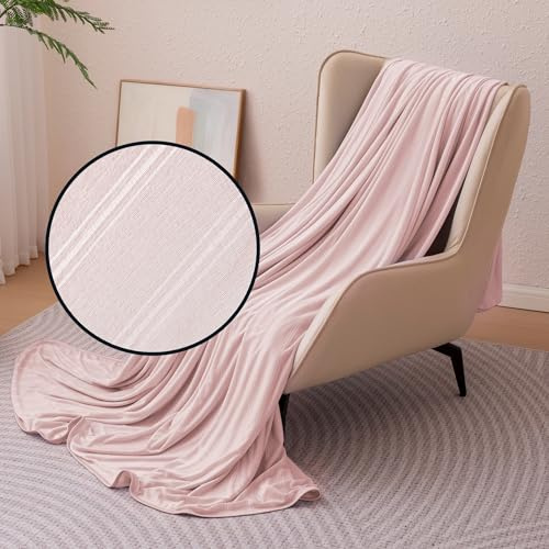 Amazon Basics Striped Cooling Blanket for Hot Sleepers, Reversible Lightweight Thin Throw Blanket for Bed, Couch and Sofa, Queen (90 x 90), Pink Striped