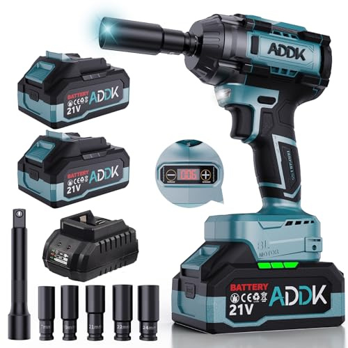 1000Nm Clé à Chocs sans Fil Brushless,Visseuse Perceuse sans Fil avec 2 Batteries 4.0Ah 21V,5 Manchons,6 Vitesses,Visseuses à choc électriques pour la Voiture et la Maison