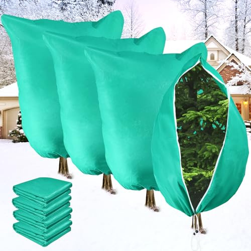 Unnosin 4 Stk Überwinterungszelt für Pflanzen Winterschutz Pflanzen Außen Pflanzenschutzhaube Wintervlies für Pflanzen Frostschutz mit Reißverschluss, Zugband für Olivenbaum, Kübelpflanzen (80*120cm)