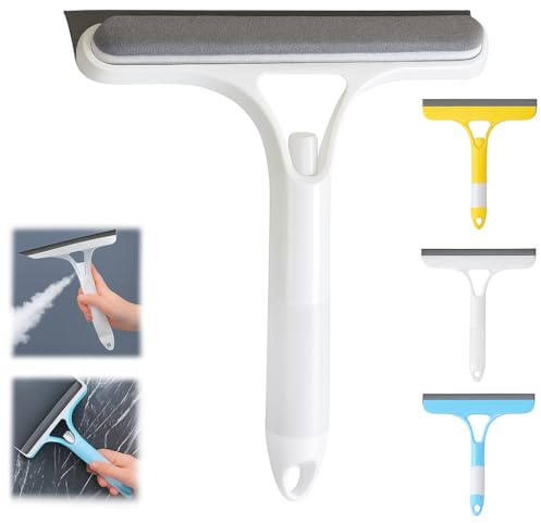 3in1 Window Cleaning Scraper with Spray Bottle Multi-Functional Glass Cleaner Tool for Home, Car, and Shower Window Scraper with Microfiber Pad, Spray Nozzle & Wiper for Streak-Free Cleaning (White)