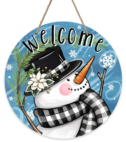 Panneau Bienvenue Bois, Décoration de Porte en Bois, Décoration Hiver à Suspendre, Panneau de Bienvenue Noël pour Decoration de Porte Noël Hiver (A)