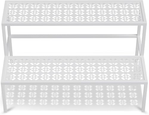 Blumenständer, Pflanzenregal aus Metall, 2 Stufen Pflanzenständer, Blumentreppe mit Großer Kapazität, Blumenregal für Outdoor Indoor Balkon Garten, Modernes Regal für Zimmerpflanzen (Weiß)