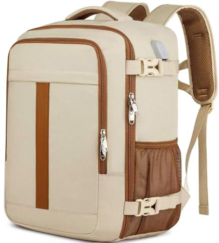 PUSLOM for New Ryanair Cabin Bags 40x30x20 Underseat Small Travel Backpack Cabin Size Rucksack for Plane Hand Luggage Backpack Carry on Bag for Airplanes Flight Bag with USB Charging Port-Beige