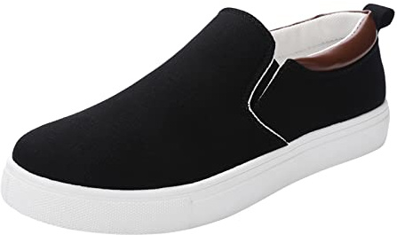 Slip on Sneaker herr breda fötter – promenadskor, smärtlindrande tofflor, halkfria slip-skor, mjuk sula, ortopediska diabetiker, sportskor, stötdämpande sneakers, vandringsskor, svart, 42 EU