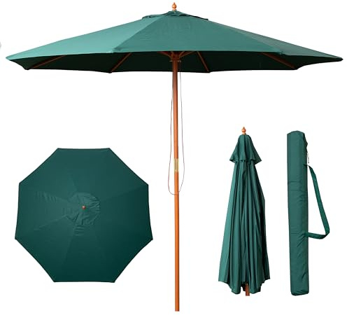 Samuel ALEXANDER 2.7m Outdoor Wooden Garden Parasol Sun Shade with Carry Bag in Green