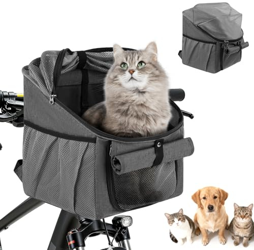 LIROPAU Cestino anteriore per cani, 7,5 kg, pieghevole, con finestre in rete, cintura di sicurezza e cuscino morbido, per cani di piccola taglia, gatti e cuccioli