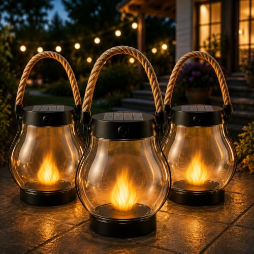 Klynero Solar-Laterne Mit Flammeneffekt, Usb - Aufladung, Ip65 Wetterfeste, FüR AußEn Halloween Dekoration (3PCS)