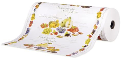 Kucheneinschlagpapier, Natronkraft weiß, Früchte Motiv, 10 kg, 50 cm breit, 1 Rolle(n)