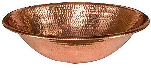 Premier Copper Products LO19RPC 19-Inch Oval Self Rimming Hammered Copper Bathroom Sink in Polished Copper