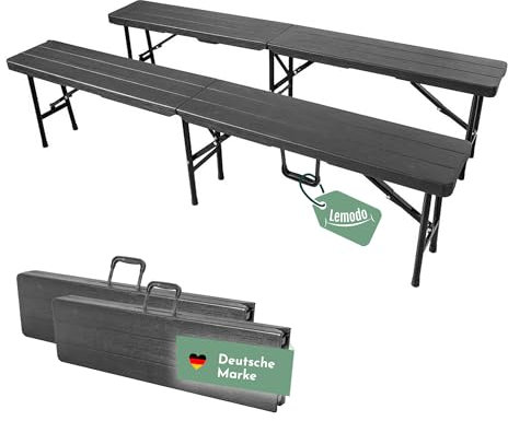 Lemodo Klappbank im 2er Set, vielseitig verwendbare Bierbank, Faltbank mit 400 kg belastbar, klappbare Sitzbank 180 x 25 cm, Campingbank für 4 Personen, tragbare Gartenbank in Holzoptik