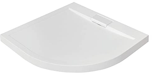 VBChome Duschwanne 90x90 cm + Siphon sehr Flach Sanitär-Acryl Hochwertige Glasfaser verstärkte Wanne Viertelkreis Aufbau-Höhe: 4,5 cm Ablaufgarnitur/Siphon Viega Domoplex Komplett