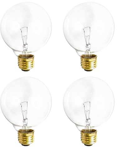 (4 Pack) G25 Globe Light Bulbs – 25W Incandescent, 2700K Soft White, E26 Base, Dimmable – Crystal Clear Vanity Bulbs for Bathroom, Mirror, Pendant Fixtures
