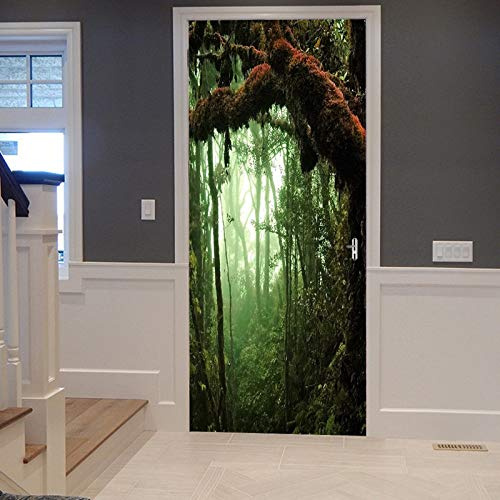 A.Monamour Türtapete Selbstklebend Türfolie Türposter 3D Tropische Regenwald Dschungel Bäume Natur Landschaft Vinyl Folie Türdeko Tapete Wandbild Türaufkleber Türtattoo 83 x 204 cm