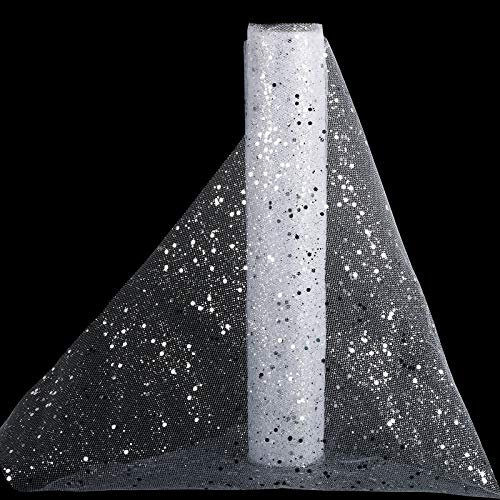 Tüll Stoff 30cm 9M Dekostoff Tüll Rolle Tischläufer mit Glitzern Weihnachten aus Tüllstoff Tischband Tüllband für Hochzeit Kommunion Fest Weiß