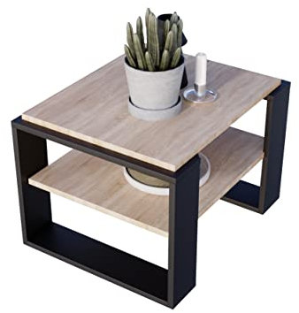 Couchtisch KAJA 63 rechteckiger Kaffeetisch aus Holz Modern Teetisch 63 x 54 x 44cm massiv und stabil (Bardolino Eiche/Schwarz)