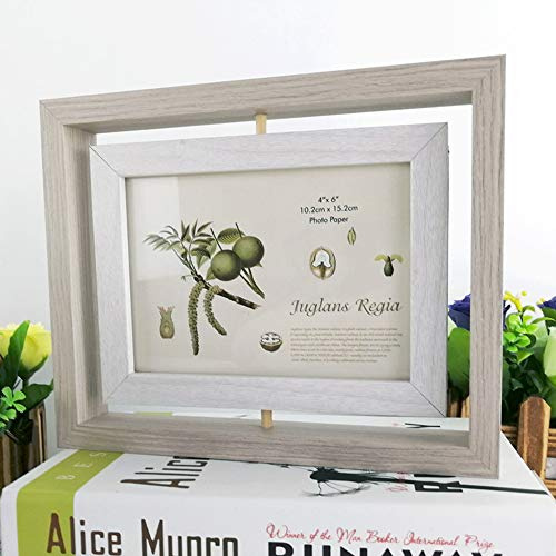 Xshelley Retro-Wohnaccessoires Geschenke, horizontales Display, doppelseitiges Glas, rotierender Bilderrahmen, kreatives Fotostudio/Album (4x6 Zoll, hellgrau)