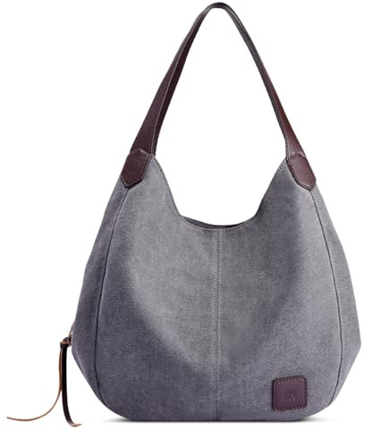 DIRRONA Mujer Lona Bolso de Mano Lona Hombro Bolso Tote Bolso Mujer Casual Bolso Viaje Ligero Capacidad Tote Bolso Bolsa de Playa Gris
