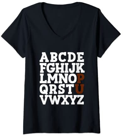 Womens ABC's PU Pee-Yew Funny Alphabet Pun Stinky Student Teacher V-Neck T-Shirt