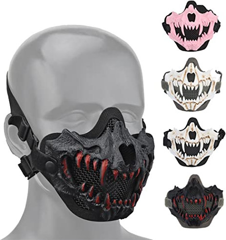 AQzxdc Masque de Protection du Visage pour Le tir Airsoft en extérieur - Double Ceinture en métal grillagé - Demi-Visage - Masque Tactique Airsoft,Noir