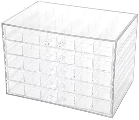 Feadily Acrylic Jewelry Organizer Box, Jewelry Drawer Organizer With 5 Drawers 120 Grids, Clear