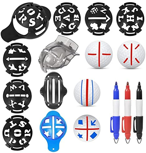 Bagima Golfball-Marker, 12-teiliges Set Golfmarker-Kit, Golfball-Liner-Vorlage, Golfball-Line-Liner, Golfball-Markerstift, Golfball-Marker-Ausrichtungs-Kit