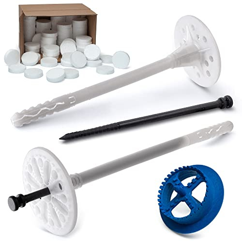STRÜBER WDVS SET (Ø10x180mm Dämmstoffdübel mit Kunststoffnagel 100St + Weiß Styropor Rondelle 100St + Styroporfräser 1St) Satz für Fassadendämmung Wärmedämmung EPS Abdeckkappen Fräse Tellerdübel ETA