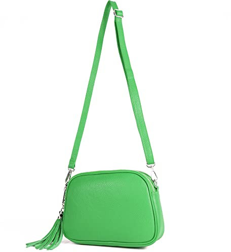 modamoda de - T238 - ital. Damen Umhängetasche Leder Medium, Farbe:Blattgrün