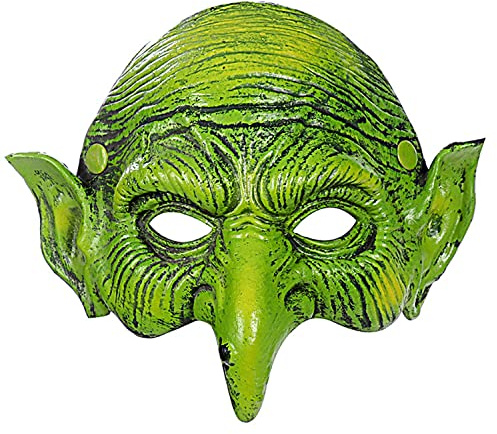 TINAYAUE Gruselige Hexenmaske mit Gummiband Grünes Gesicht Kobold Elfenohren Cosplay Fancy Kostüm Maske Horror Halloween Masken Karneval Dress Up Motto Party Streich Bühne Requisiten