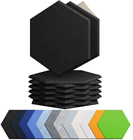 Amantech 12 Pack Acoustic Panels Self Adhesive Sound Proof Foam, High Density Sound Acoustic Foam Panel, 12X10.23X0.4 Inch Hexagon Wall Panels in Home,Office,Reccording Room,Studio(Black)