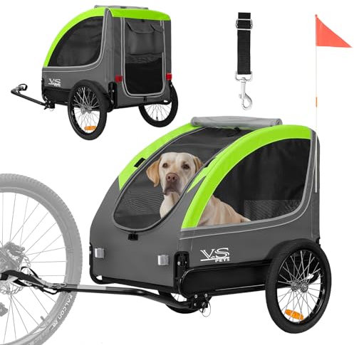 TIGGO VS Pets L Hundeanhänger für Hunden bis 35kg Hunde Fahrradanhänger groß Fahrrad Anhänger mit Reflektoren & Leine (Grün)