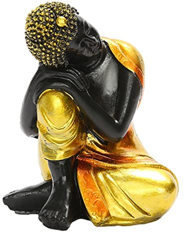 Gralara Buddha Sitting Sleeping Statue Serenely Meditating Small 9cm Decorative Figure Feng Shui Tabletop Ornament, Face to the right