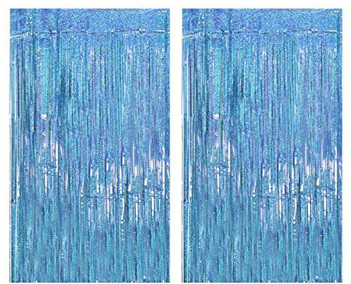 Drucilla Lametta Vorhang, 2 Stück Glitzer Folien Fransen Lametta Vorhänge, Glitzer Tinsel Curtain für Party, Geburtstag, Hochzeit, Happy Birthday Deko, 1m x 2m, Sky Blue
