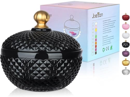 Joeyan Klein Schwarz Bonboniere Glas mit Deckel für Kekse Schokolade Hochzeit Partys Buffet, 350ml Dekorative Vorratsgläser für Haus Küche Badezimmer, Farbig Schmuck Vorratsdosen Glas