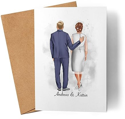 Kiddle-Design Pärchen Karte Personalisiert Goldene Hochzeit Silberne Hochzeit Silberhochzeit Jubiläum Jahrestag Glückwunschkarte Hochzeitstag