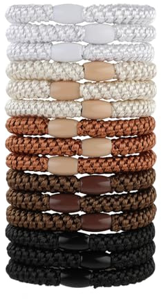 Amabro 15 gomas gruesas para el cabello, coletas de caballo, sin daños, sin arrugas, coleteros diarios para mujeres y niñas (marrón)