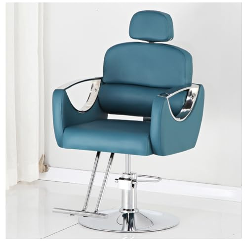 LIPOMA Friseurstuhl Mit Kopfstütze, Friseursessel Höhenverstellbar Kippbar Für Herren Damen, Friseureinrichtung Bedienungsstuhl Vintage Retro, Kunstleder,Dark Blue,A