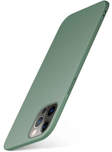 moex Alpha Case für Apple iPhone 12/12 Pro Hülle Ultra Dünn, Schutzhülle mit erhöhtem Kameraschutz, Slim Cover Hardcase Backcover, Dünnste Handyhülle Minimalistisch, Matt Oliv