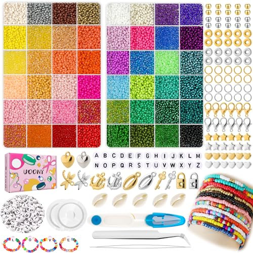 UOONY 16000 Stück 3mm Perlen für Armbänder,DIY zum Auffädeln mit Buchstabenperlen für Geschenkidee Armbänder, Perlen zum Auffädeln Set für Kinder,Weihnachten,Feiertage