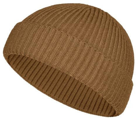 TSKNOMO Woll Fischermütze für den Winter, Trawler-Beanie, Kurze Strickmütze für Männer und Frauen