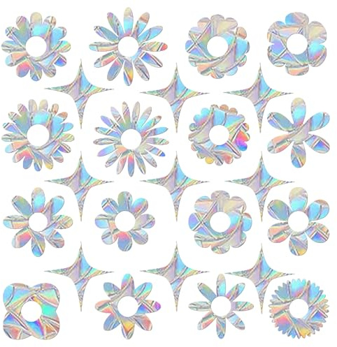 Tiz Tlloz 117 Pieces Window Clings for Birds - Anti-Collision Window Decals - Prismatic Non Adhesive Vinyl Rainbow Glass Stickers to Save Birds from Glass Strikes, JD-HUA-117