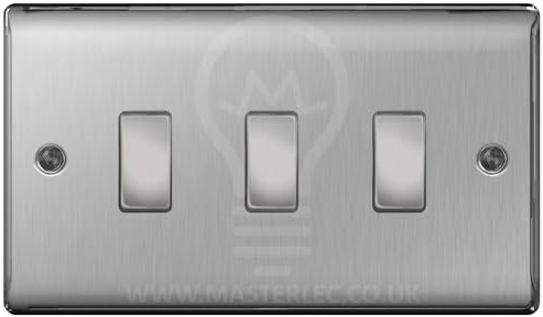 BG Brushed Steel 3 Gang Light Switch in Double Plate Format Custom Switch