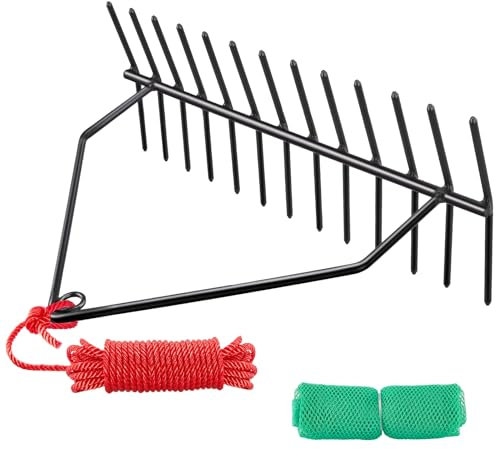 YIVIKPE Râteau à mauvaises herbes aquatiques de 61 cm, tige en acier de 21,8 cm, soudure monobloc, aucun assemblage nécessaire, râteau de mauvaises herbes pour aménagement paysager de bassin, plage,