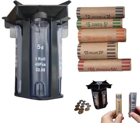 Macchina per rulli per monete, involucri per monete - Tubo selezionatore per cambio monete | Contatore cambiamonete, involucri per rotoli di monete da utilizzare insieme al barattolo salvamonet