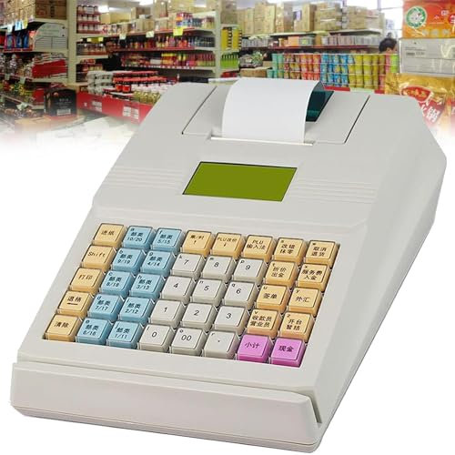 DPLWJPP Elektronische Registrierkasse,40-Tasten-Registrierkasse Für Kleine Unternehmen,8 Digitale Led Registrierkasse Einzelhandel Kassen Für Handel Imbiss Laden Supermarkt,White